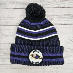 New Era Baltimore Ravens Knit Pom Beanie Hat NFL 100 Purple Black